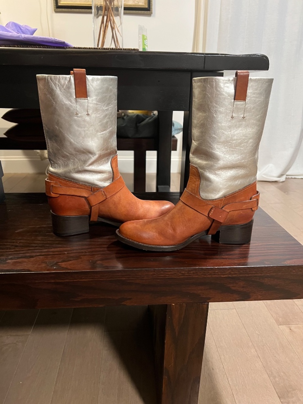 NEW Ralph Lauren Purple Label Silver and Ten Leather Boots Sz. 8 1/2 - Picture 8 of 13